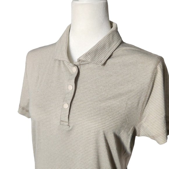 Glyder Simplicity Polo Linen Cream grey Stripe Limitless Movement Size Large - Picture 2 of 10